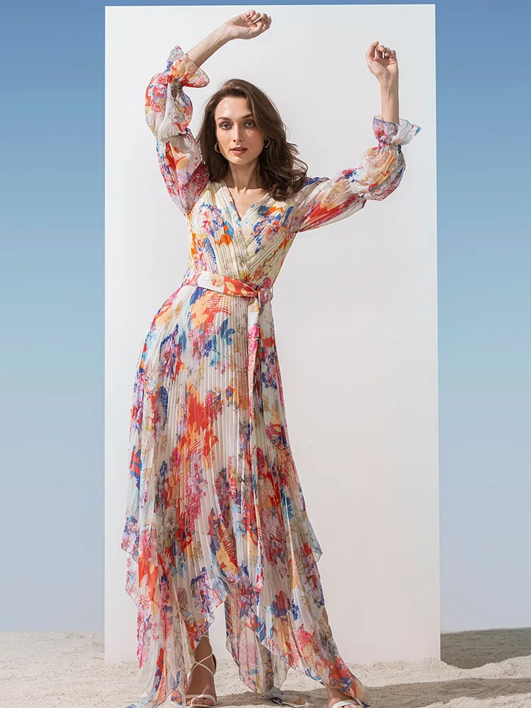 Babaeng Elegant Casual Long Chiffon Dress